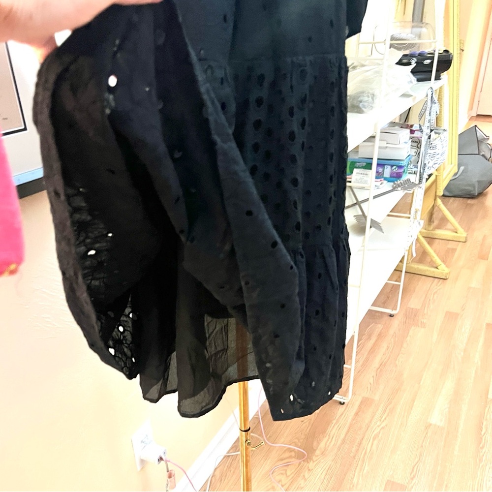 &Merci, Adorable,Completely Lined Black Eyelet Puff Sleeve Cotton Dress,Size S - Picture 6 of 12